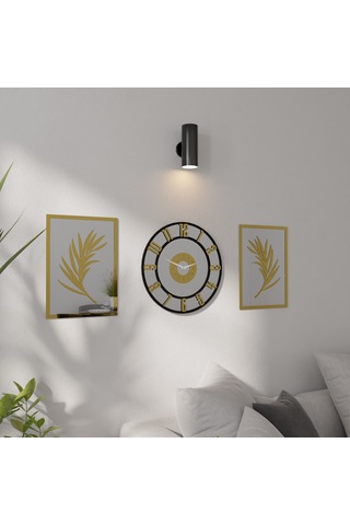 Dekoratif Ayna Pleksili Yaprak Tasarımlı 3 Parça Duvar Saati Gümüş - Altın