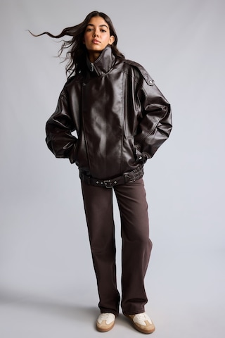 Defacto Relaxed Fit Dik Yaka Fermuarlı Suni Deri Mont H8565ax26wnbn338 Kahve-bn338