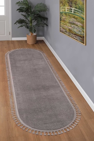 Vl Oval Comfort Ponpon Saçaklı Peluş Post Yolluk Kahverengi Oval Kahve P.saçak