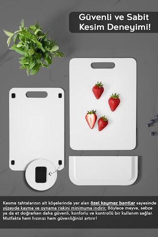 2'li Standlı Kesme Tahtası Seti -yapışkanlı Dolap İçi Stant Kaydırmaz Meyve Sebze Kesim Panosu Beyaz Beyaz
