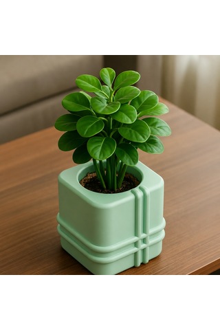 Vaveni 3d Baskı Square Planter - Izgara Desenli Küp Saksı-mint Arz
