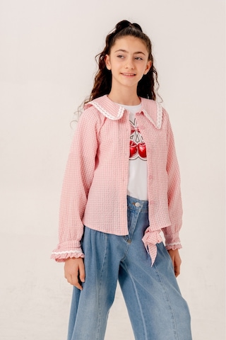 Kız Çocuk Su Taşlı Gömlek T-shirt İkili Takım 1805 Pembe