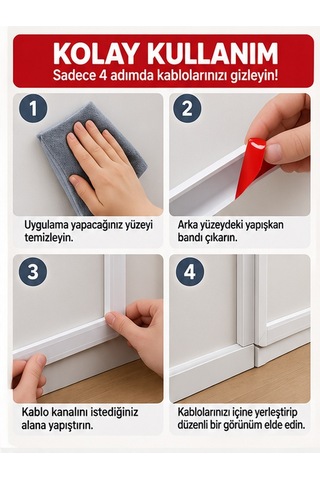 Mucit Home Kablo Kanalı 3 Metre - Yapışkanlı Kablo Gizleme Ve Kablo Düzenleyici Organizer
