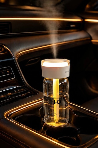 Exenar - Beyaz - Şarjlı Hava Nemlendirici Araç İçi Ambiyanslı H2o Mini Buhar Makinesi Led Işıklı Humidifier Nem Cihazı Standart