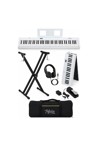 Midex PLX-100WH-ST Taşınabilir Dijital Piyano Tuş Hassasiyetli 88 Tuş Bluetooth Şarjlı (STAND Sustain Kulaklık Çanta Metod)