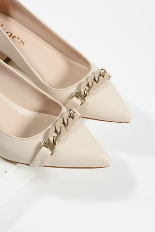 Duxal Shoes Siyah Zincir Detay Kadın Topuklu Ayakkabı Bej