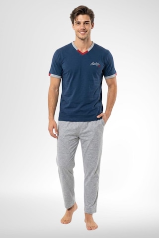 Mecit Pijama Mecit 4005 İndigo %100 Pamuk Kısa Kollu Erkek Pijama Takımı