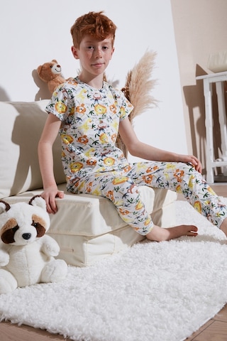 Lela Desenli % 100 Pamuk Bisiklet Yaka Erkek Çocuk Pijama Takımı 6651003 Ekru-Sarı