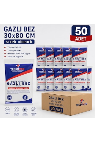 Teksomed 30x80 Steril Gazlı Bez 50 Adet