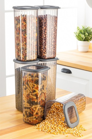 Vienev Etiketli Poly Kapak 1.75 L Saklama Kabı Antrasit - Beyaz 6'lı