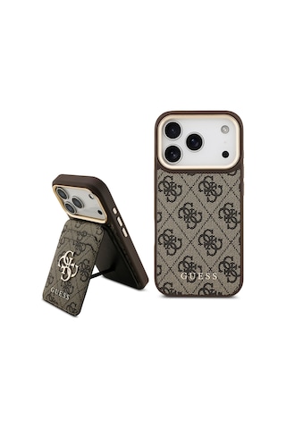 Apple Uyumlu iPhone 17 Pro Kılıf Guess Lisanslı M-safeli 4g Metal Büyük Logolu Kartlıklı Kapak Kahverengi Kahverengi