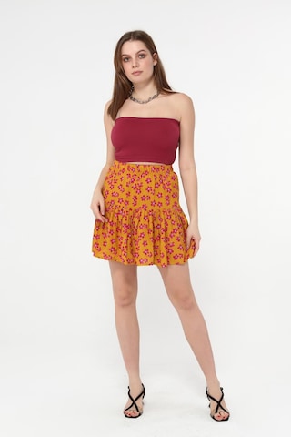 Beli Lastikli Çiçek Desenli Şort Etek Çok Renkli