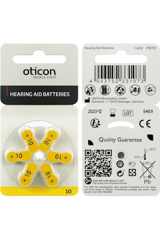 Oticon 10 Numara 1.45V İşitme Cihazı Pili 6'lı