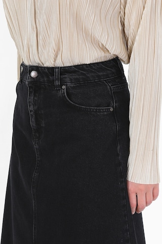 Yüksek Bel A Kesim Denim Etek Siyah