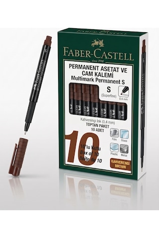 Faber-castell Permanent Asetat Ve Cam Kalemi S Uç 0.4 Mm Kahverengi - 10 Adet Toptan Paket