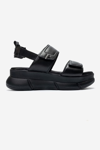 Luvishoes Celeste Siyah Hakiki Deri Cırt Bantlı Kadın Kalın Tabanlı Sandalet