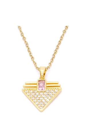 Çelik Kolye, Altın Kaplama Üçgen Kadın Kolye K-127 Altın