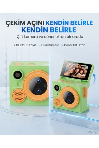 Bezos Çeşithane G13pro Mini Retro Kamera Hd, Çift Lensli Döndürülebilir Selfie Ekranlı, Taşınabilir Başparmak Vlog Kamerası Yeşil Nıda