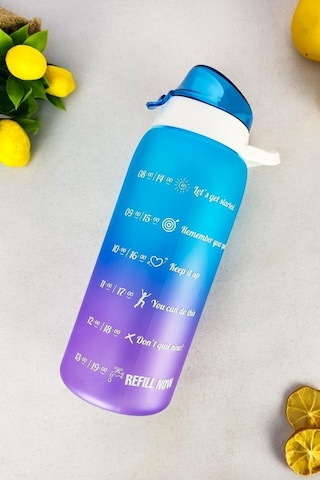 Digithome 1 L Çift Renk Ölçü Baskılı Motivasyon Sağlıklı Plastik Su Şişesi Mavi 161546-160 C1-1-139