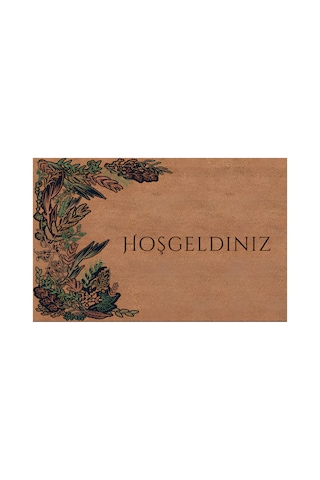 Kapı Önü Paspası Kaymaz Ağır Tabanlı Kenar Botanik Desenli Hoş Geldiniz Dekoratif , Kolay Temizlenir 45x70 Cm Kod T10 Kahverengi