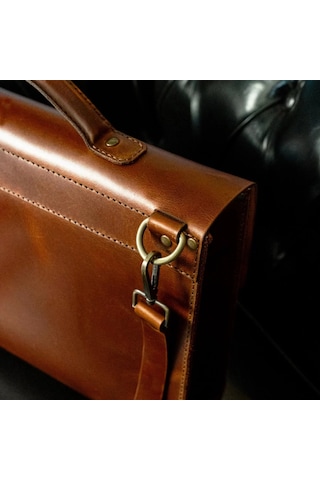 Twingold İsme Özel Evrak Çantası - Messenger Bag - %100 Deri - Ac09001 - Koyu Kahverengi Koyu Kahverengi