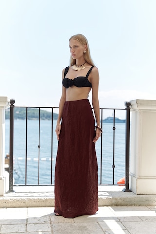 Eubah Kırışık Uzun Bordo Saten Etek Bordo