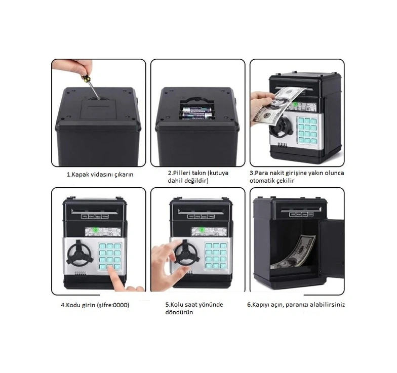 Elektronik Şifreli Kasa Otomatik Kağıt Para Alan Atm Kumbara 5256