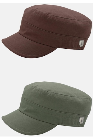 Erkek Fidel Castro Şapka 2'li Kep Rozet Detaylı Kasket - Kahve/rengi - Haki Haki - Kahverengi