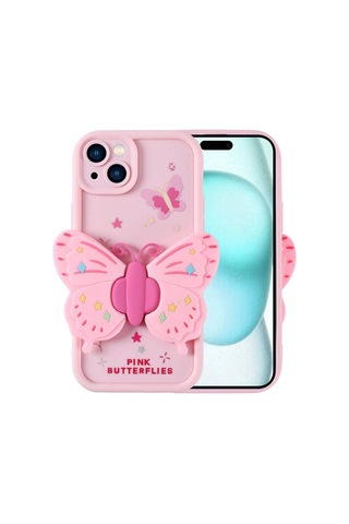 Apple Uyumlu iPhone 15 Plus Kılıf Kamera Korumalı Figür Tasarımlı Zore Kapya Kapak Pembe Açık