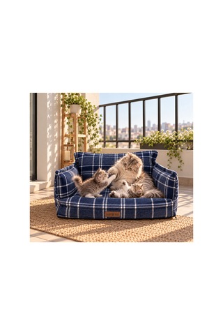Kedi Ve Köpek Koltuğu Tamamen Fermuarlı Çıkarılabilir İç Minder Boncuk Elyaf Kaydırmaz Taban Kedi Ve Köpek Yatağı Lacivert - 939366564 Xl
