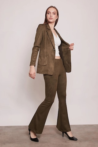 Süet Kumaş Cep Detaylı Düğmeli Şık Blazer Ceket-haki Haki