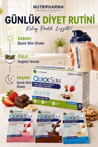 Quick Slim Yüksek Proteinli Öğün Tozu, 30 Öğün Shake + 1 Shaker