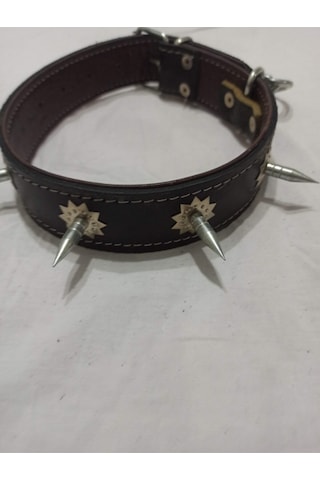 Kozak Orta Irk Süslü Deri Çivili Dikenli Korumalı Köpek Tasması B Kahverengi