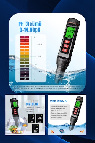 Nv-71 7 Li Ölçüm Cihazı Ph Ec Tds Tuzluluk Orp S.g. Sıcaklık Ölçer Su Analiz Test Cihazı Dijital Ph Metre