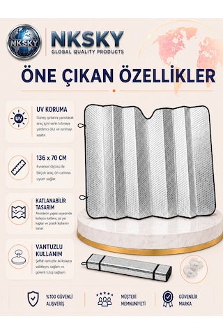 1. Kalite Oto Ön Cam Güneşliği 136x70 Cm Baloncuklu Metalize Katlanabilir Araba Güneşlik Perde