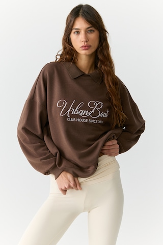 Urban Beat Alexıa Kadın Triko Gömlek Yakalı Baskı Detaylı Relaxed Kahverengi Sweatshirt Kahverengi