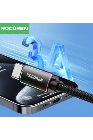 Type-c To Usb-a Rgb Aydınlatmalı 3a Hızlı Şarj Ve Data Kablosu 1 Metre