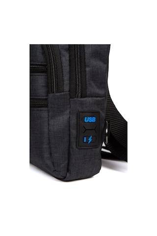 Newish Polo Keten Kumaş Usb Kulaklık Çıkışlı Fermuarlı Göğüs Ve Omuz Çantası New122 - Siyah - Sarı