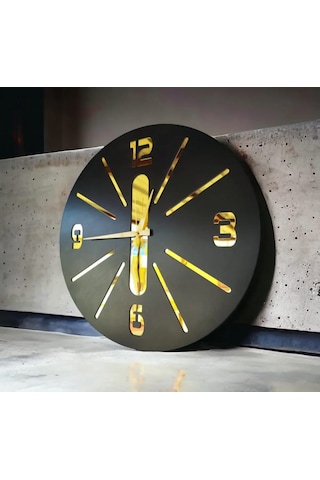 Duvar Saati - Ahşap Duvar Saati -sağlam Ve Uygun Hediye Şık - Modern Saat No:12 Gold