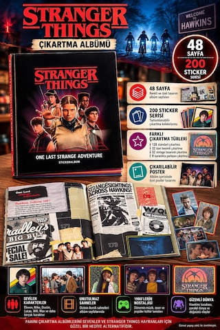 Panini Stranger Things Çıkartma Albümü 48 Sayfa 200 Sticker Serisi Posterli Yapıştırma Albüm