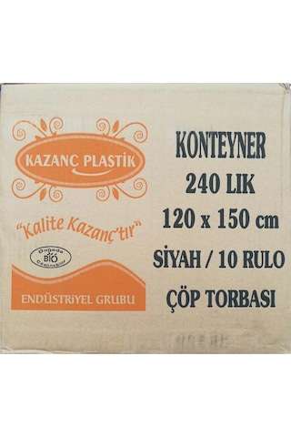 Kazanç Plastik 240'lık Konteyner 120x150 Cm 10 Rulo 55 Mikron Siyah