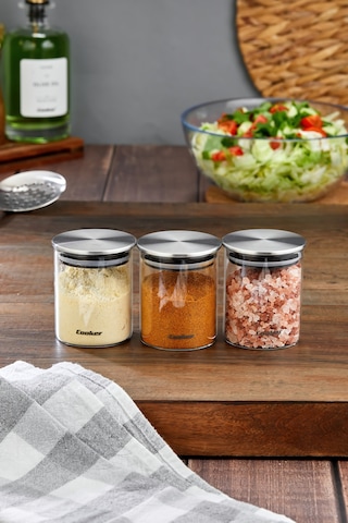 Cooket 3'lü 200 Ml Metal Kapaklı Borosilikat Cam Kavanoz Ckr3894 Şeffaf - Gri