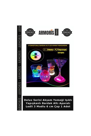 Delux Serisi Akşam Yemeği Işıklı Yapışkanlı Bardak Altı Aparatı Ledli 3 Modlu 6 Cm Çap 1 Adet Çok Renkli
