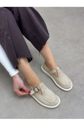 Erva'nın Butiği Bej Süet Olivia Toka Detaylı Kadın Loafer-6000