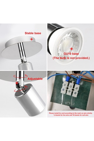 Yaozixa 4 Kafa Gu10 Tavan Spot Işığı - Açısı Ayarlanabilir - 85-265v Geniş Voltaj - Pencere Ve Duvar Aydınlatması - Ampul Yok Şeffaf