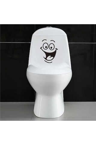 Sevimli Gülen Yüz Klozet Kapağı Banyo Wc Sticker 28x14 Cm