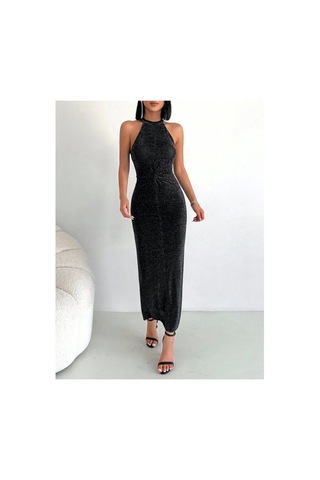 Simli Buzi Elbise Siyah