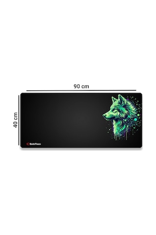 Sonictouch Ultragrand Siyah Ve Neon Yeşili Kurt Dikişsiz Xxl Gaming Oyuncu Masaüstü Klavye Mouse Pad 40x90cm