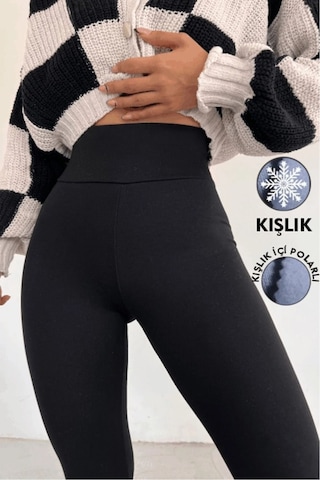 Detus Kadın Siyah Kışlık Yüksek Bel Toparlayıcı Korseli Interlok Çelik Örme Tayt Iç Göstermez Siyah
