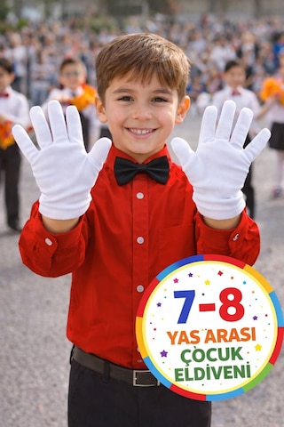 Toyfest 23 Nisan 7-8 Yaş Beyaz Likralı Çocuk Bando Gösteri Pandomim Eldiveni 1 Çift Esnek Polyester Beyaz